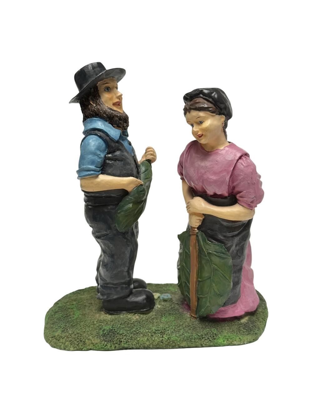 Vintage Amish Ceramic Figurine Couple Old Man Woman Farming Folk Art Statue 6"